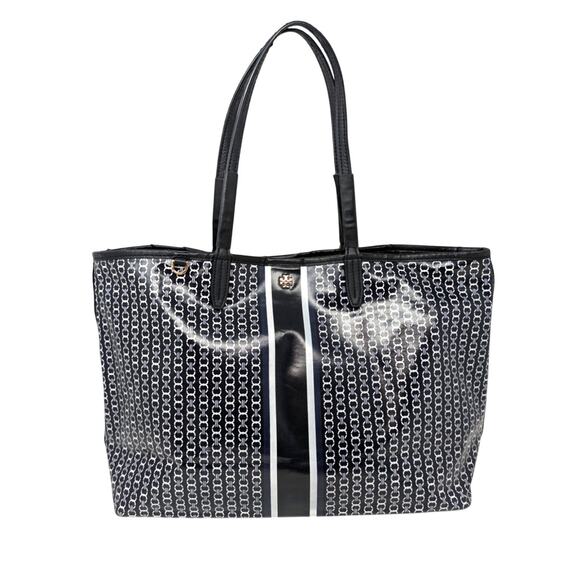 Tory Burch Handbags - Tory Burch Gemini Link Tote Black Logo Print Coated Canvas Carryall